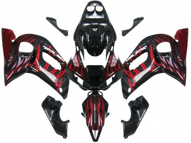 Noir Rouge Flamme Carénage Moto Yamaha R6 98-02 Noir Rouge Flamme Carénage Moto Yamaha R6 98-02
