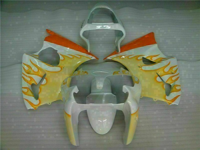 Blanc Jaune Flamme Carénage Moto Kawasaki ZX6R 00-02 Blanc Jaune Flamme Carénage Moto Kawasaki ZX6R 00-02