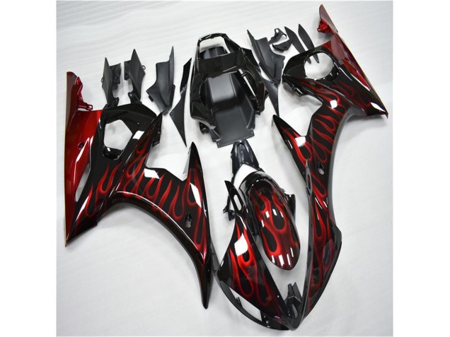 Noir Rouge Flamme Carénage Moto Yamaha R6 03-05 Noir Rouge Flamme Carénage Moto Yamaha R6 03-05