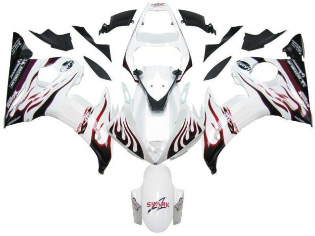 Blanc Noir Rouge Flamme Carénage Moto Yamaha R6 03-05 Blanc Noir Rouge Flamme Carénage Moto Yamaha R6 03-05