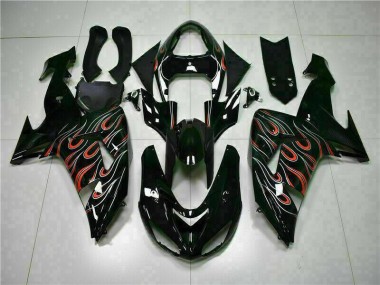 Meilleur Noir Rouge Flamme Carénages Moto Kawasaki ZX10R 06-07