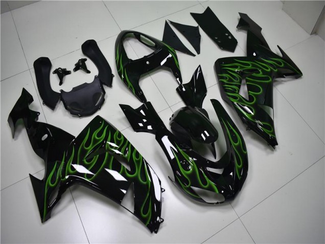 Noir Vert Flamme Carénage Moto Kawasaki ZX10R 06-07