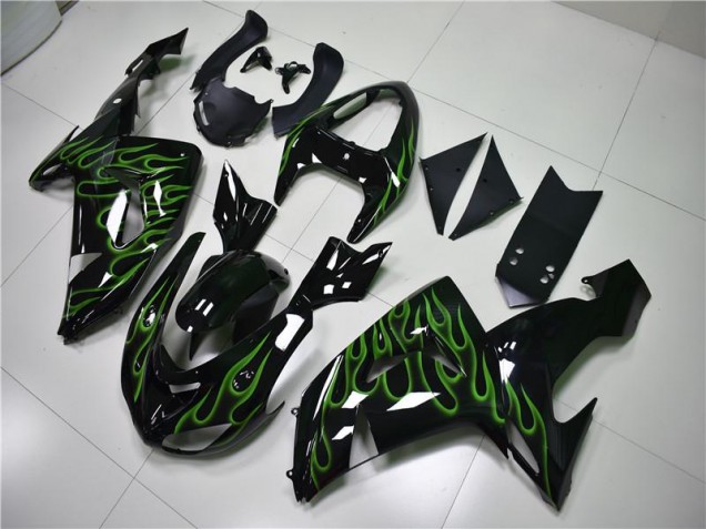 Noir Vert Flamme Carénage Moto Kawasaki ZX10R 06-07