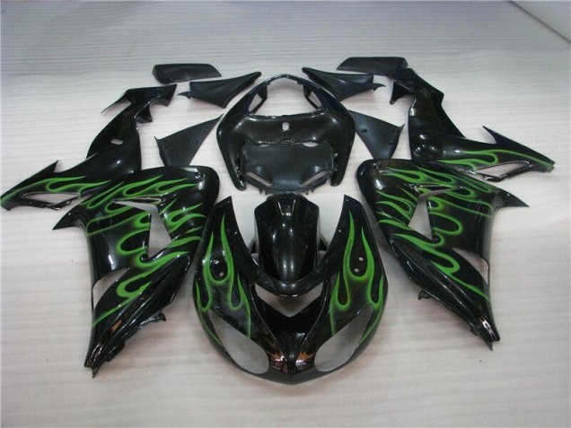 Noir Vert Flamme Carénage Moto Kawasaki ZX10R 06-07