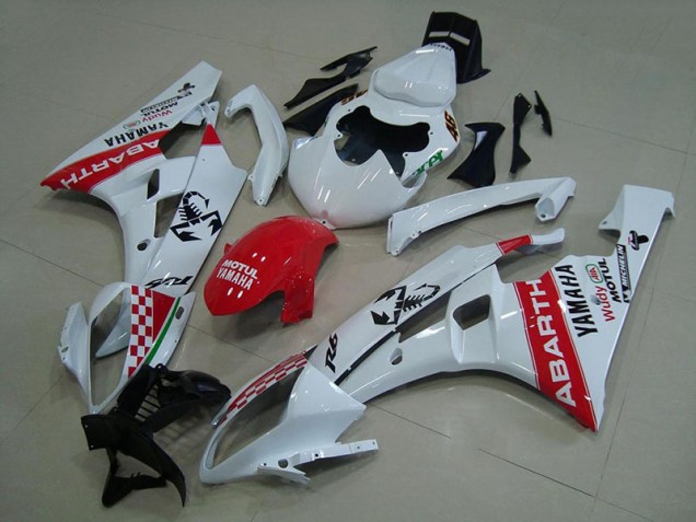 Blanc Rouge Abarth Carénage Moto Yamaha R6 06-07 Blanc Rouge Abarth Carénage Moto Yamaha R6 06-07