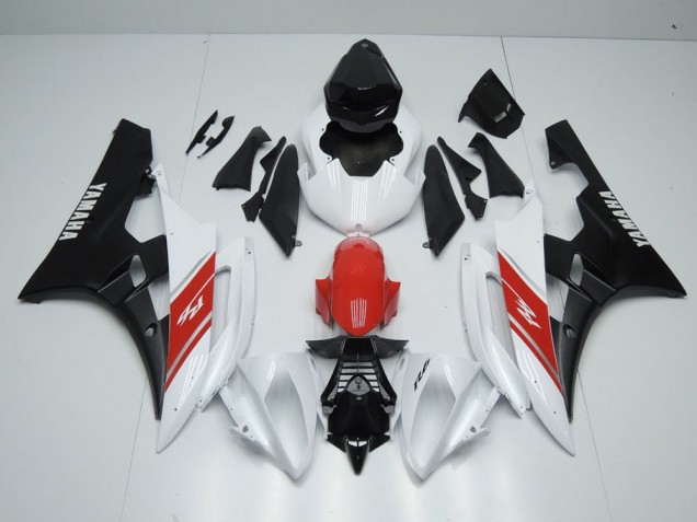 Blanc Rouge et Noir Mat Carénage Moto Yamaha R6 06-07