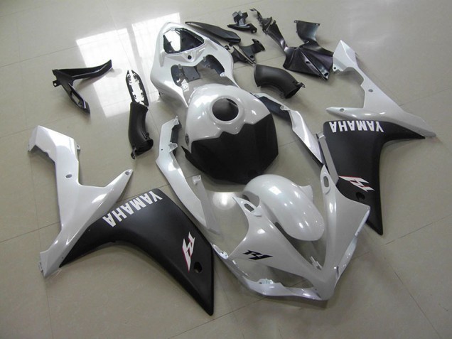 Blanc Nacré Noir Mat Carénage Moto Yamaha R1 07-08 Blanc Nacré Noir Mat Carénage Moto Yamaha R1 07-08