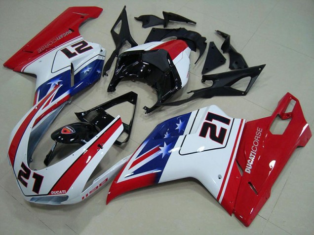Noir Blanc Rouge 21 Carénage Moto Ducati 848 1098 1198 07-14 Noir Blanc Rouge 21 Carénage Moto Ducati 848 1098 1198 07-14