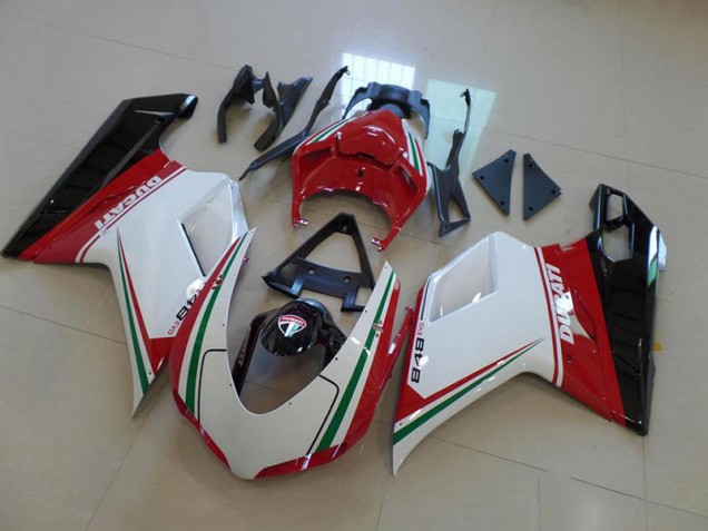 Blanc Rouge Carénage Moto Ducati 848 1098 1198 07-14 Blanc Rouge Carénage Moto Ducati 848 1098 1198 07-14