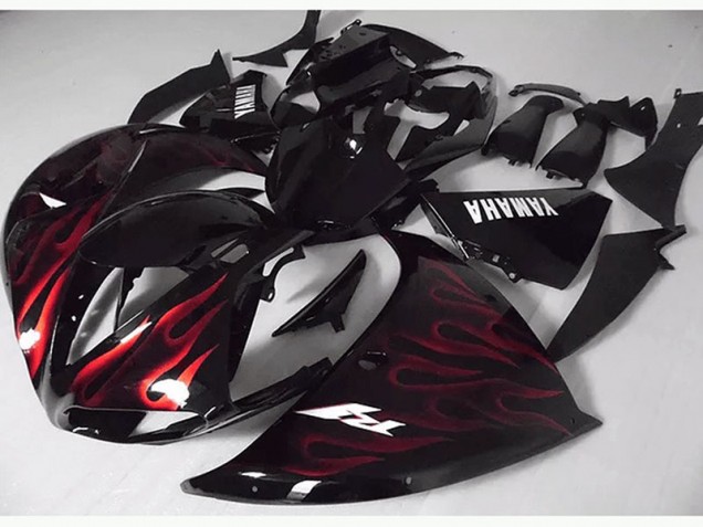 Rouge Noir Flamme Carénage Moto Yamaha R1 09-11 Rouge Noir Flamme Carénage Moto Yamaha R1 09-11